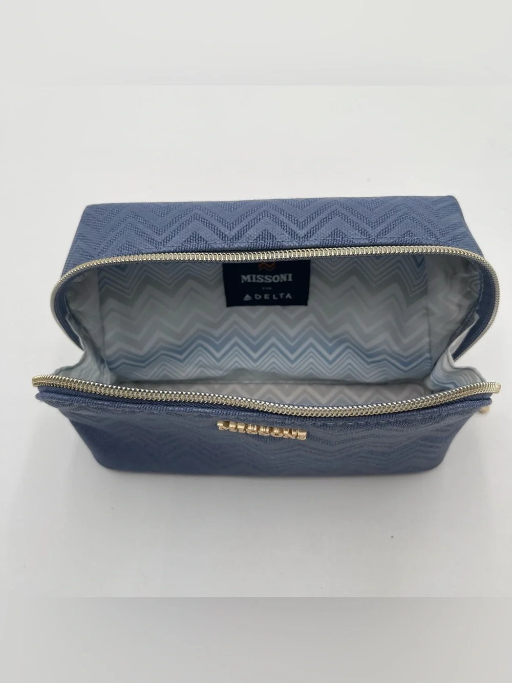 Missoni Small Travel Cosmetic Pouch Delta One Collection Toiletry Bag Blue Gold